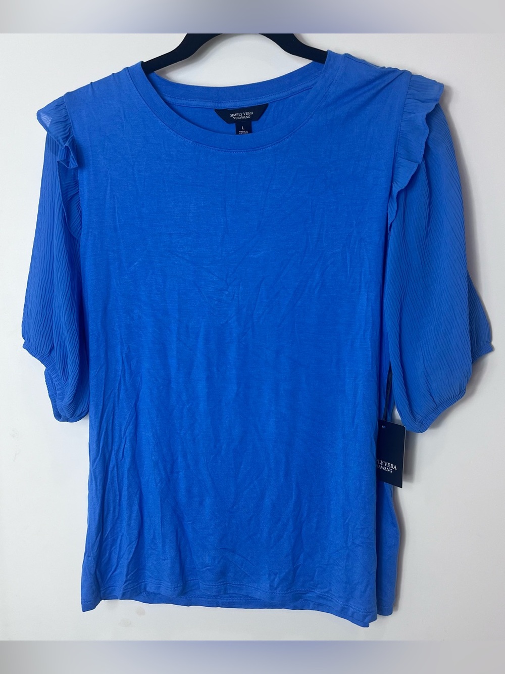 Simply Vera Wang Cobalt Blue Ruffle Half Gauzy Sleeve NWT Large Viena Storm